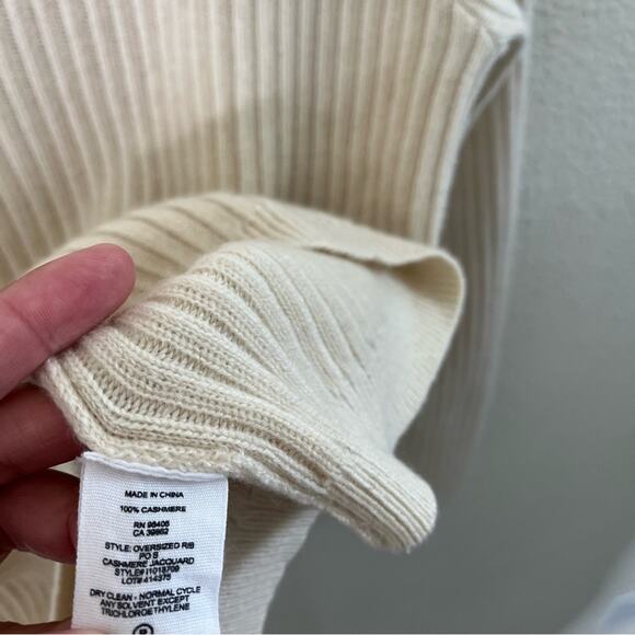 Theory Cashmere Oversized Rib Pullover 100% Cashmere Jacquard Cream Size P / 0 - Picture 7 of 8